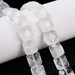 Natural Quartz Crystal Beads Strands, Rock Crystal Faceted Square, 12~12.5x12~12.5x5.5~6mm, Hole: 1.2mm, about 17pcs/strand, 8.07~8.4''(20.5~21cm)(G-T138-159)