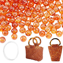 PandaHall Elite Transparent Beaded Bag Kntting Making Kit, including Round Resin Beads & Elastic Thread, Coral, Box: 18.9x11.2x1.7cm(DIY-PH0009-11)