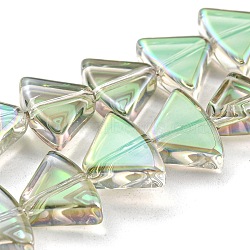 Full Rainbow Plated Electroplate Transparent Glass Beads Strands, Fan, Aquamarine, 8x10.5x4mm, Hole: 1mm, about 80pcs/strand, 25.51''(64.8cm)(EGLA-G037-08A-FR04)