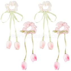 4Pcs 2 Colors Tulip Polyester Elastic Hair Accessories, for Girls or Women, Scrunchie/Scrunchy Hair Ties, Mixed Color, Inner Diameter: 39~42.5mm, 2pcs/color(OHAR-CY0001-15)