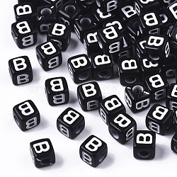 Opaque Acrylic Beads, Horizontal Hole, Alphabet Style, Cube, Black & White, Letter.B, 5x5x5mm, Hole: 2mm, about 5000pcs/500g(SACR-N002-01B)