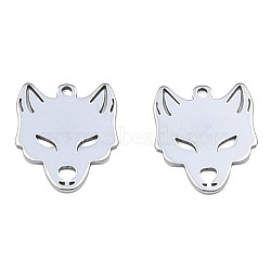 Non-Tarnish 201 Stainless Steel Charms, Halloween Style, Fox, Stainless Steel Color, 15x12.5x1mm, Hole: 1.2mm(STAS-N098-086P)