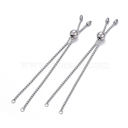 304 Stainless Steel Slider Bracelet/Bolo Bracelets Making, with Box Chains, Stainless Steel Color, 10-5/8 inch(27cm)(X-MAK-L024-01P)