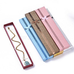 Cardboard Jewelry Boxes, for  Necklaces, with Bowknot Outside and Sponge Inside, Rectangle, Mixed Color, 21x4x2cm; No Cover: 20.5cm long, 4cm wide, 2mm thick; Inner Size: 20.5x4cm; Cover: 21cm long, 4.5cm wide, 1mm thick(CBOX-N012-22)