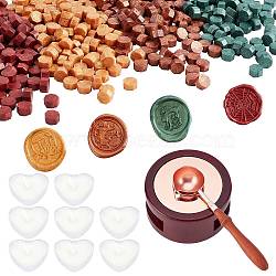 CRASPIRE DIY Wax Seal Stamp Kits, Including Iron Wax Furnace, Brass Spoon, Sealing Wax Particles, Paraffin Candles, Mixed Color, Sealing Wax Particles: 0.9x0.9cm, 3 colors, about 170pcs/color, 510pcs/set(DIY-CP0003-97D)