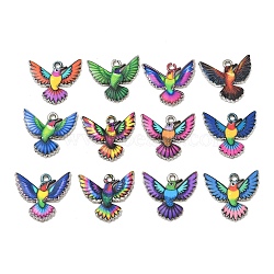 Alloy Enamel Pendants, Bird Charms, Golden, Mixed Color, 18.5x20.5x1.5mm, Hole: 1.8mm(ENAM-P267-02G-M)