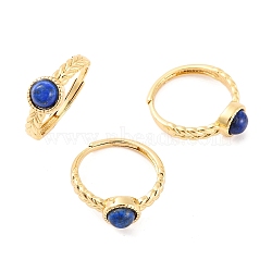 Round Natural Lapis Lazuli Adjustable Rings, Brass Ring for Women, Long-Lasting Plated, Lead Free & Cadmium Free, Golden, Inner Diameter: 18mm(RJEW-Q817-03G-07)