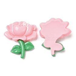 Opaque Resin Cabochons, Flower, Pink, 31x26x9mm(RESI-G072-04H)