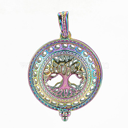Plated Alloy Locket Pendants, Diffuser Locket, with Magnetic, Flat Round with Tree, Colorful, 43x35x15.5mm, Hole: 6x3mm, Inner Measure: 29.5mm(PALLOY-S114-08)