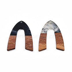 Transparent Resin & Walnut Wood Pendants, V-Shaped Charm, Gray, 38x29x3mm, Hole: 2mm(RESI-N025-029-C01)