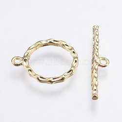 Brass Toggle Clasps, Ring, Long-Lasting Plated, Real 18K Gold Plated, Nickel Free, Ring, 18x15x2mm, Hole: 1mm, Bar: about 24.5x5x2mm, hole: 1.5mm.(X-KK-G333-16G-NF)
