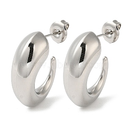 Non-Tarnish 304 Stainless Steel Horn Stud Earrings, Half Hoop Earrings, Stainless Steel Color, 22x8mm(EJEW-Z026-07P)