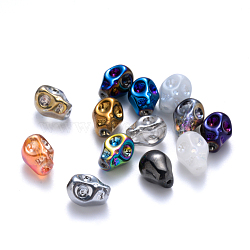 Electroplate Glass Beads, Mixed Style, Skull, Mixed Color, 10x7.5x6.5mm, Hole: 1mm(EGLA-Q121-01)