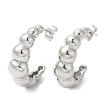 304 Stainless Steel Crescent Moon Stud Earrings, Half Hoop Earrings, Stainless Steel Color, 27x8.5mm