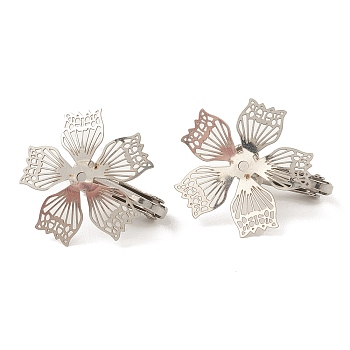 304 Stainless Steel Clop-on Earrings Finding, Flower Filigree Earring Settings, Stainless Steel Color, 23.5mm, Tray: 21mm