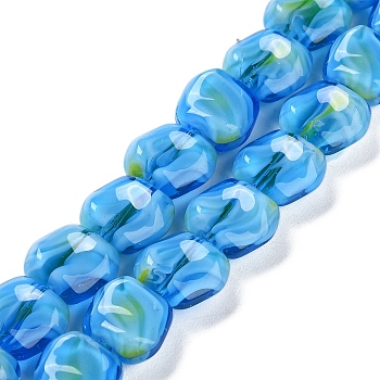 Handmade Milleflori Glass Beads Strands, Square, Deep Sky Blue, 10.5x11.5~12x7mm, Hole: 1mm, about 50pcs/strand, 20.63''(52.4cm)