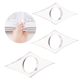 3Pcs 3 Style Transparent Acrylic Thumb Bookmark, Thumb Book Page Holder, Thumb Reading Ring, for Keeping Book Open, Book Lovers Gifts, Rhombus, Clear, 75~84x31~38x6mm, Inner Diameter: 20~25mm, 1pc/style