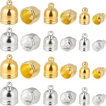 Brass Cord Ends, Golden & Silver, 9~12x6~10mm, Hole: 1mm, Inner Diameter: 5~8.5mm, 120pcs/box