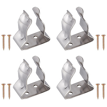 4Pcs 304 Stainless Steel Boat Hook Spring Clamp, Holder Bracket Clip, with 4Pcs Carbon Steel Wood Screws, Stainless Steel Color, 40x35x19mm, Hole: 4mm