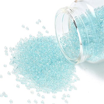 MIYUKI Round Rocailles Beads, Japanese Seed Beads, (RR3638) Fancy Lined Soft Aqua, 11/0, 2x1.3mm, Hole: 0.8mm, about 1111pcs/10g