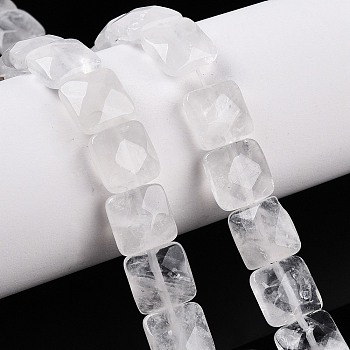 Natural Quartz Crystal Beads Strands, Rock Crystal Faceted Square, 12~12.5x12~12.5x5.5~6mm, Hole: 1.2mm, about 17pcs/strand, 8.07~8.4''(20.5~21cm)