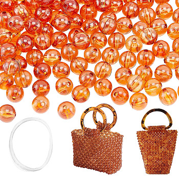 PandaHall Elite Transparent Beaded Bag Kntting Making Kit, including Round Resin Beads & Elastic Thread, Coral, Box: 18.9x11.2x1.7cm