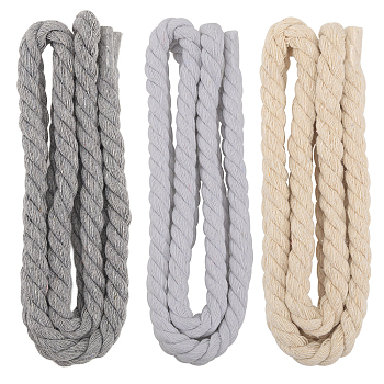 3 Bags 3 Colors 3-Ply Twisted Macrame Cotton Cord, for Handmade Craft, Knitting, Wall Hanging Art, Gift Wrapping, Mixed Color, 9mm, about 139~144cm/pc, 2pcs/bag, 1 bag/color