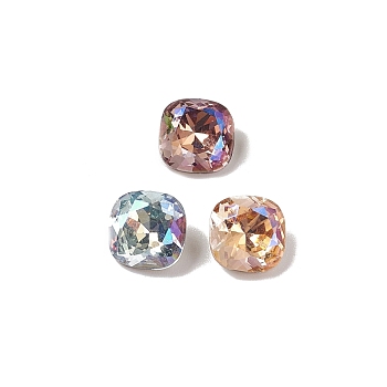 K9 Glass Rhinestone Cabochons, Pointed Back & Back Plated, Square, Mixed Color, 8x8x4mm