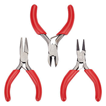 AHANDMAKER 3Pcs 3 Style Carbon Steel Mini Pliers, Flat Nose Pliers, Polishing, Platinum, 75~80mm, 1pc/style