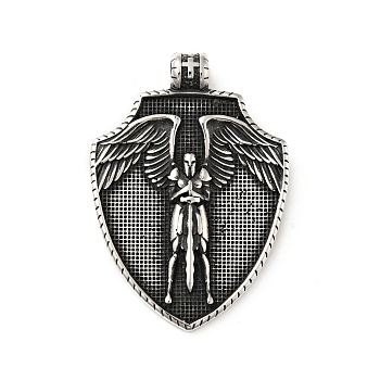 304 Stainless Steel Big Pendants, Sheild with Michael Archangel, Antique Silver, 55.5x39.5x8mm, Hole: 5mm