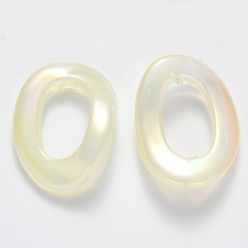 Transparent Acrylic Linking Rings, AB Color Plated, Imitation Gemstone Style, Oval, Beige, 31x22.5x6mm, Inner Diameter: 17.5mm