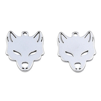 201 Stainless Steel Charms, Halloween Style, Fox, Stainless Steel Color, 15x12.5x1mm, Hole: 1.2mm