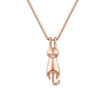 SHEGRACE 925 Sterling Silver Kitten Pendant Necklace, with Cat, Rose Gold, 15.7 inch(40cm)