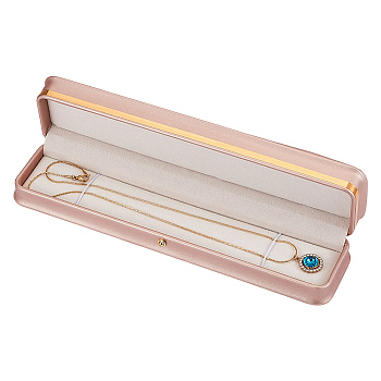 Rectangle PU Leather Necklaces Boxes, Necklace Gift Case, PeachPuff, 24x5.5x4.1cm