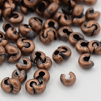 Iron Crimp Beads Covers, Cadmium Free & Nickel Free & Lead Free, Red Copper, 4mm In Diameter, Hole: 1.5~1.8mm