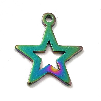 Ion Plating(IP) 201 Stainless Steel Pendants, Star Charms, Rainbow Color, 13.5x12x1mm, Hole: 1mm