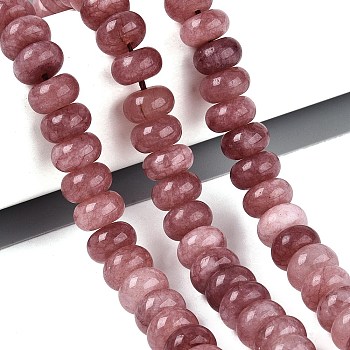 Natural White Jade Beads Strands, Smooth Rondelle, Dyed, Pale Violet Red, 10~10.5x5.5~6mm, Hole: 0.7~1.2mm, about 61~69pcs/strand, 14.37~15.55 inch(36.5~39.5cm)