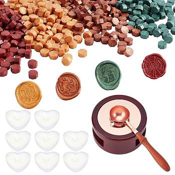 CRASPIRE DIY Wax Seal Stamp Kits, Including Iron Wax Furnace, Brass Spoon, Sealing Wax Particles, Paraffin Candles, Mixed Color, Sealing Wax Particles: 0.9x0.9cm, 3 colors, about 170pcs/color, 510pcs/set