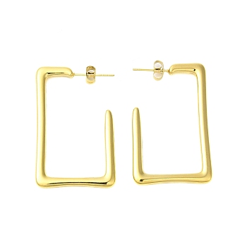 Ion Plating(IP) 304 Stainless Steel Stud Earrings, Real 18K Gold Plated, Rectangle, 40x25x2.5mm