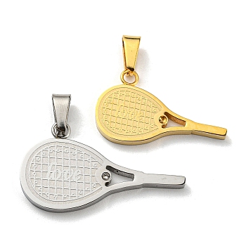 Ion Plating(IP) 304 Stainless Steel Pendants, with Rhinestone, Tennis Racket, Golden & Stainless Steel Color, 19x34x2.5mm, Hole: 7.5x3.5mm