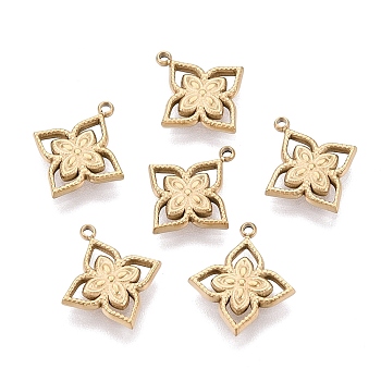 304 Stainless Steel Charms, Hollow Flower Charm, Real 14K Gold Plated, 14.5x12.5x2mm, Hole: 1mm