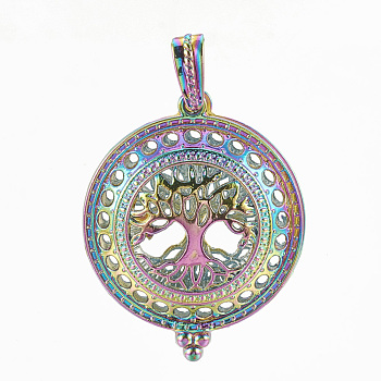 Plated Alloy Locket Pendants, Diffuser Locket, with Magnetic, Flat Round with Tree, Colorful, 43x35x15.5mm, Hole: 6x3mm, Inner Measure: 29.5mm