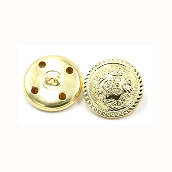 4-Hole Brass Buttons, for Sewing Crafting, Half Round with Flower, Golden, 14.5x9mm, Hole: 1.8x2.5mm