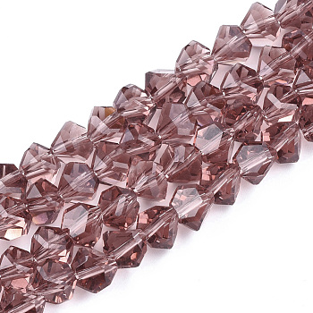 Glass Beads Strands, Faceted, Triangular Pyramid, Pale Violet Red, 9x9x9mm, Hole: 1.5mm, about 50pcs/strand, 17.3 inch