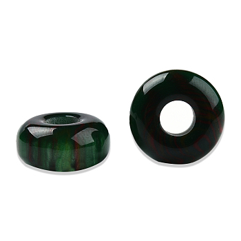 Resin European Beads, Large Hole Bead, Imitation Gemstone, Flat Round, Sea Green, 14x6.5mm, Hole: 4.6~4.8mm