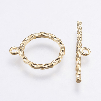 Brass Toggle Clasps, Ring, Long-Lasting Plated, Real 18K Gold Plated, Nickel Free, Ring, 18x15x2mm, Hole: 1mm, Bar: about 24.5x5x2mm, hole: 1.5mm.