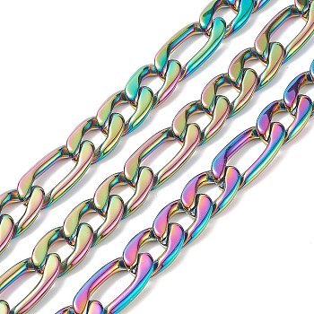 304 Stainless Steel Figaro Chains, Unwelded, with Spool, Rainbow Color, 22.5x14.5x4mm, 30.5x14.5x4mm, about 16.40 Feet(5m)/Roll