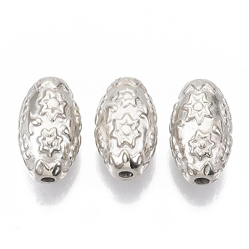 CCB Plastic Beads, Oval with Flower, Silver Color Plated, 23.5x13.5x12.5mm, Hole: 3mm, about 190pcs/500g