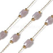 316 Surgical Stainless Steel Link Chains, with Steel and Glass Beads, Soldered, Real 18K Gold Plated, Rosy Brown, 2.5x1x0.5mm, about 16.40 Feet(5m)/Roll(CHS-B007-02G-12)