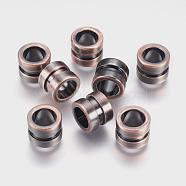 304 Stainless Steel Beads, Column, Grooved Beads, Red Copper, 10x8mm, Hole: 6.5mm(STAS-F123-02R)